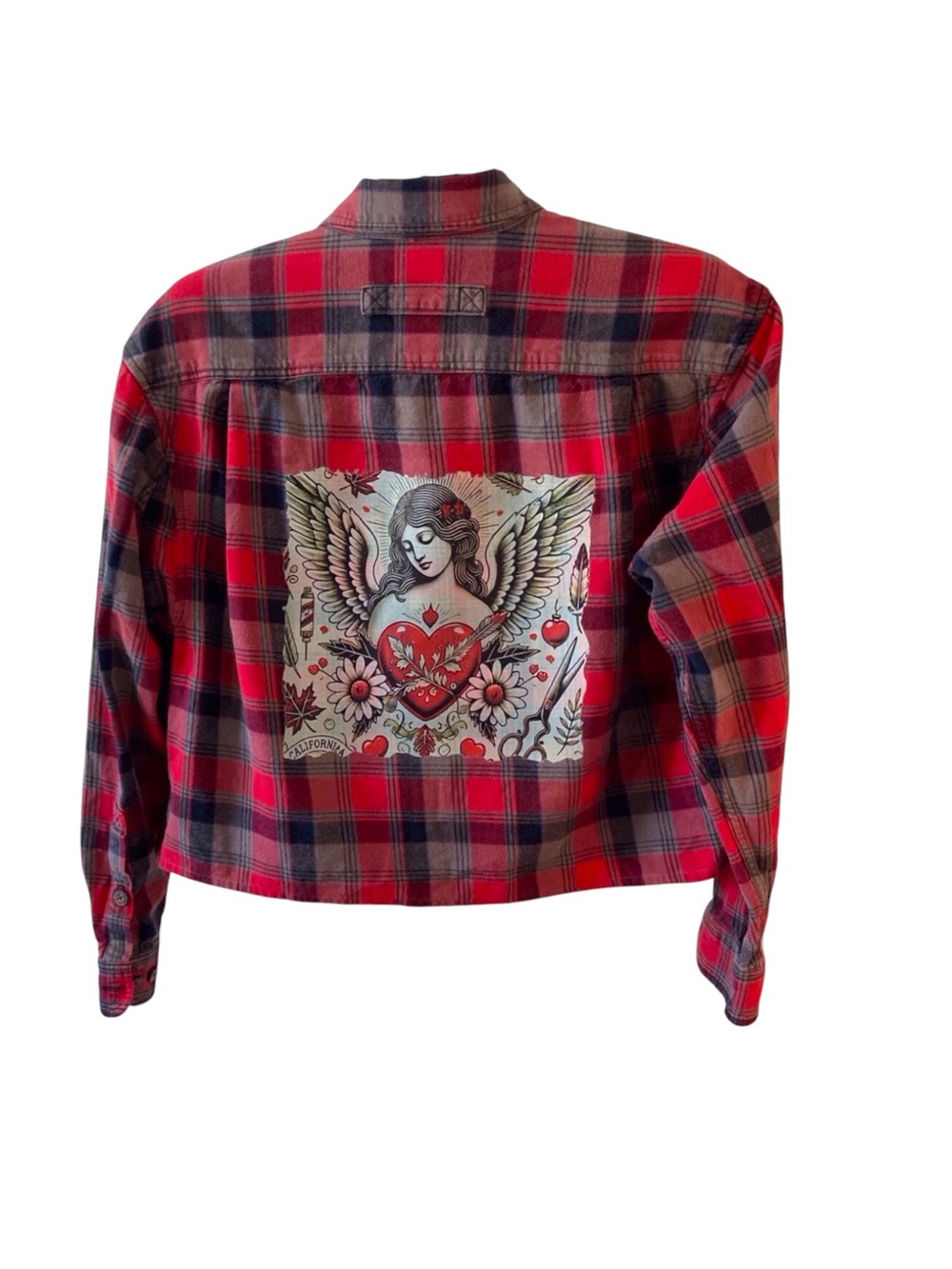 Duluth Trading Co, Custom Upcycled Flannel Shacket, Medium, Grunge, Red Plaid - Picture 10 of 11